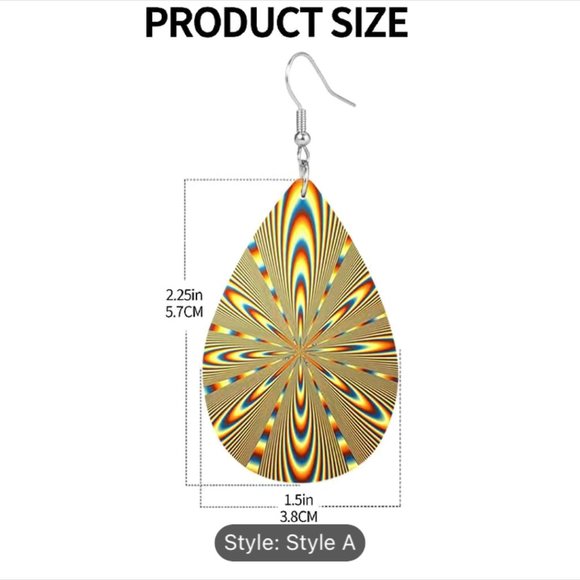 Optical Illusion Appears to Move,Yellow  Brown Orange Blue Earrings - Picture 2 of 2